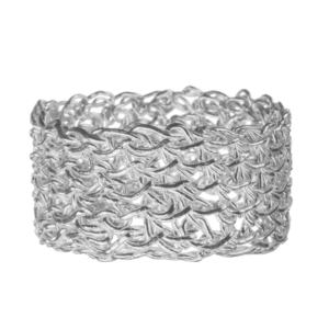 Pitsi-sormus virkattu, leveä sormus hopeasta tai kullattuna